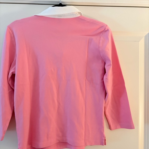 Lauren Ralph Lauren Women’s Pink and White Cotton Long Sleeve Polo Shirt - Picture 7 of 8